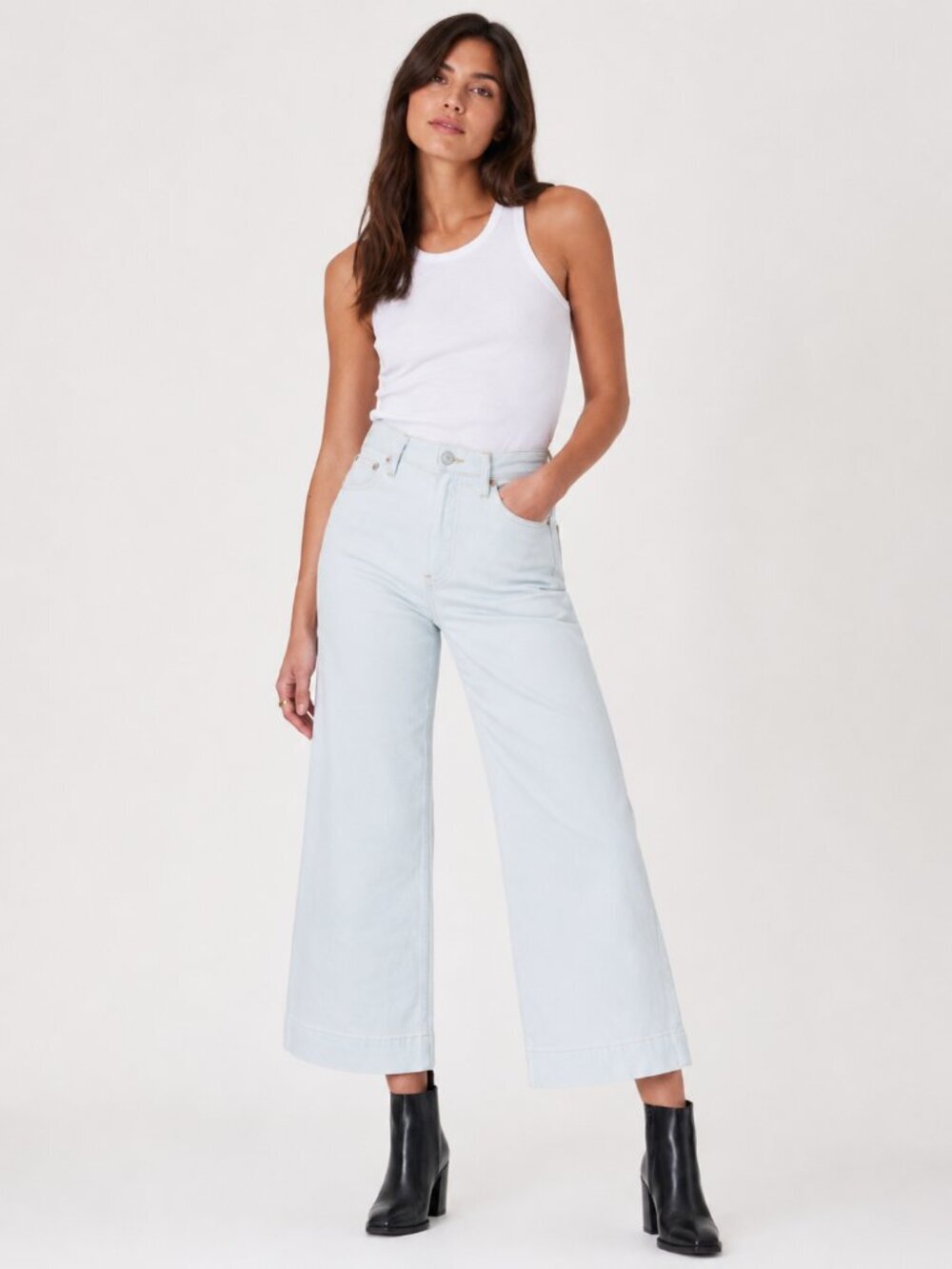 TRAVE Audrey Sky Pilot Cropped Wide Leg Denim Jeans Light Blue 28